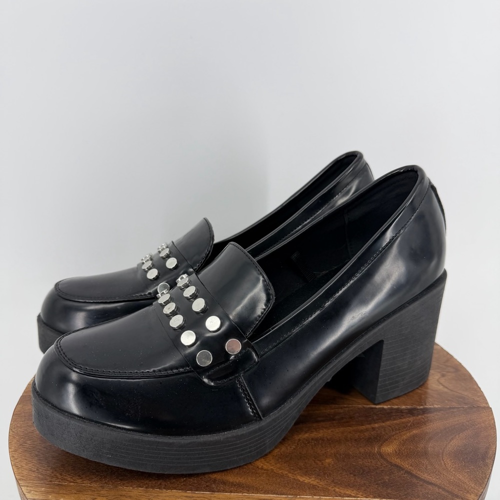Report Black Platform Loafer Heels Studded Women’s‎ Size 9